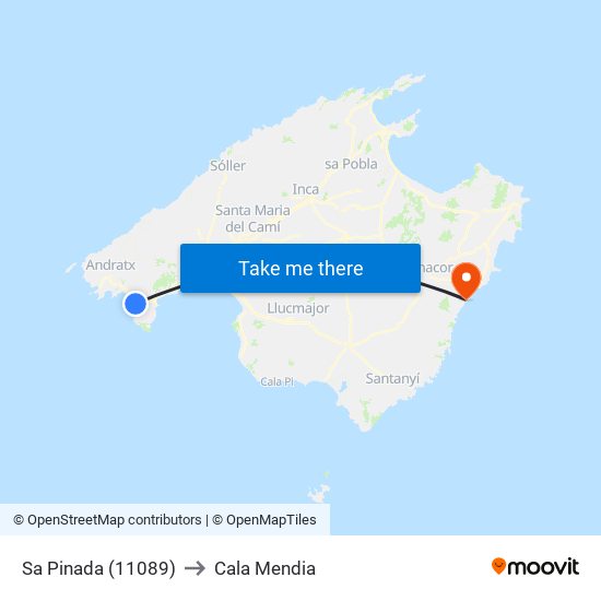Sa Pinada (11089) to Cala Mendia map