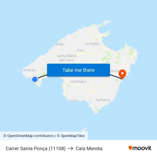 Carrer Santa Ponça (11108) to Cala Mendia map