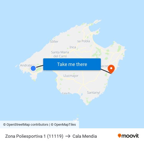 Zona Poliesportiva 1 (11119) to Cala Mendia map