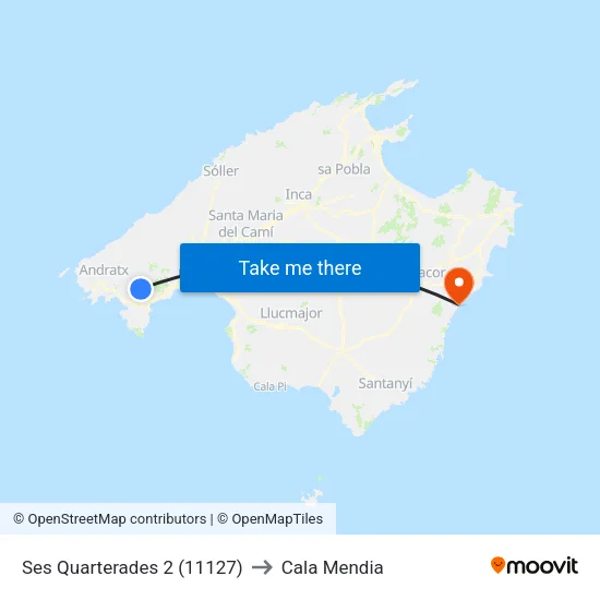 Ses Quarterades 2 (11127) to Cala Mendia map