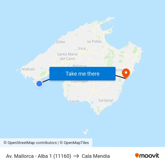 Av. Mallorca - Alba 1 (11160) to Cala Mendia map