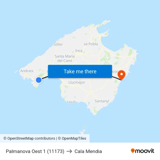 Palmanova Oest 1 (11173) to Cala Mendia map