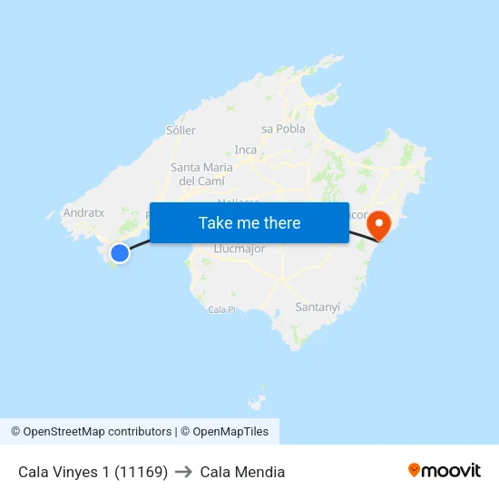 Cala Vinyes 1 (11169) to Cala Mendia map