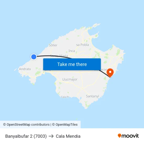 Banyalbufar 2 (7003) to Cala Mendia map