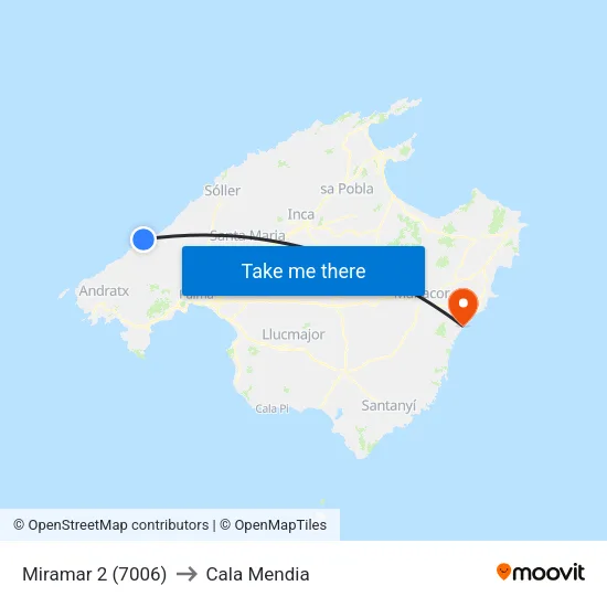 Miramar 2 (7006) to Cala Mendia map