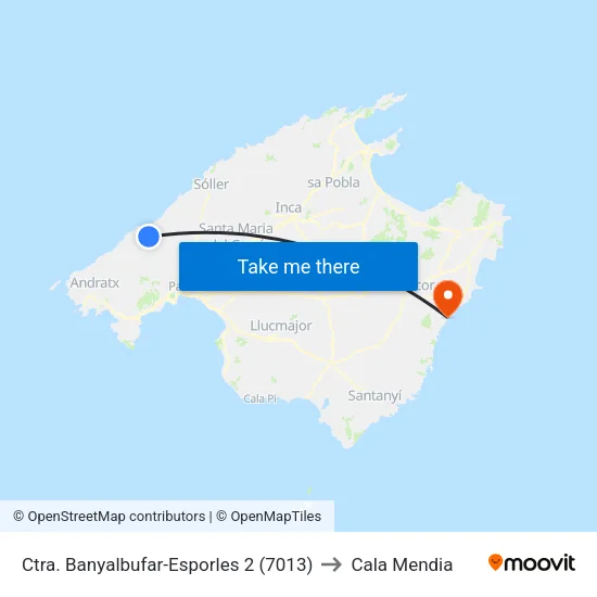Ctra. Banyalbufar-Esporles 2 (7013) to Cala Mendia map