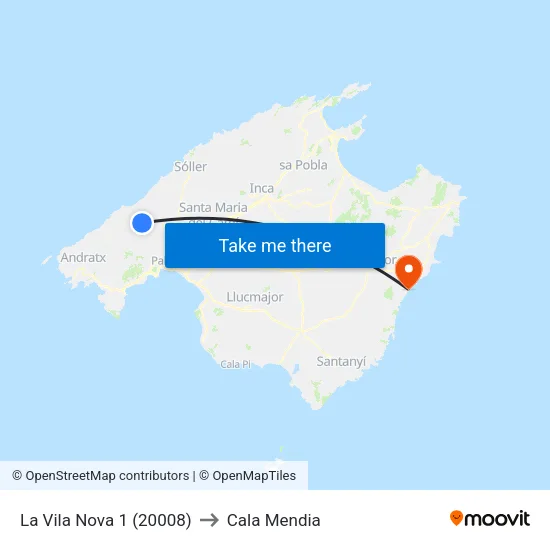 La Vila Nova 1 (20008) to Cala Mendia map