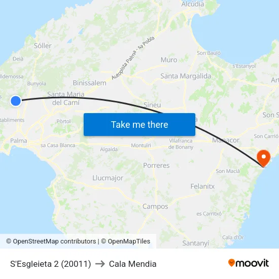 S'Esgleieta 2 (20011) to Cala Mendia map