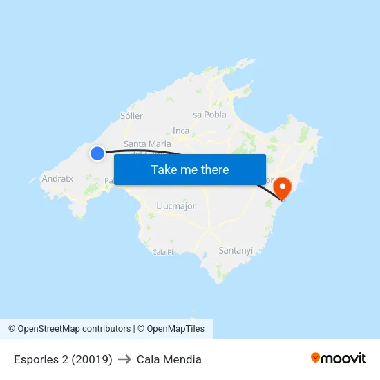 Esporles 2 (20019) to Cala Mendia map