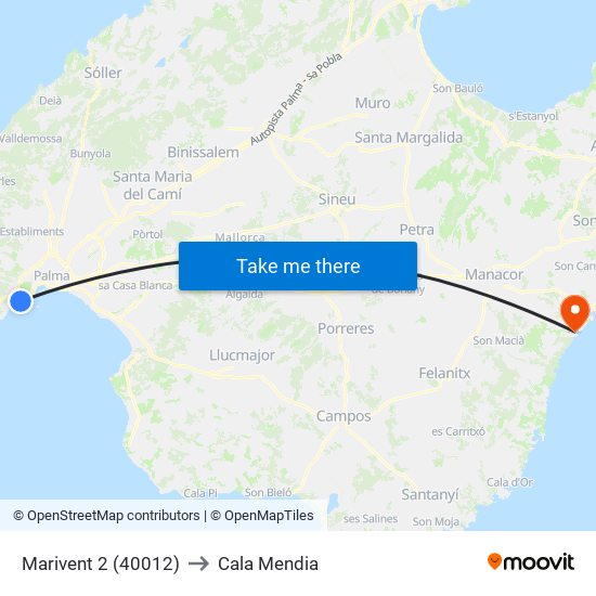Marivent 2 (40012) to Cala Mendia map