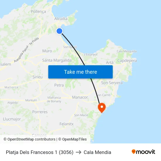 Platja Dels Francesos 1 (3056) to Cala Mendia map