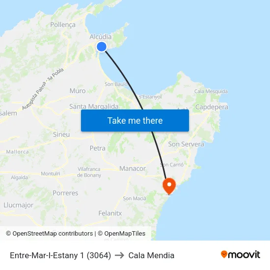 Entre-Mar-I-Estany 1 (3064) to Cala Mendia map
