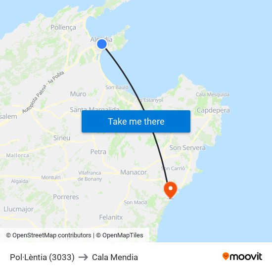 Pol·Lèntia (3033) to Cala Mendia map