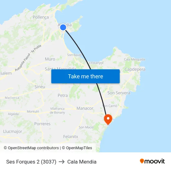 Ses Forques 2 (3037) to Cala Mendia map