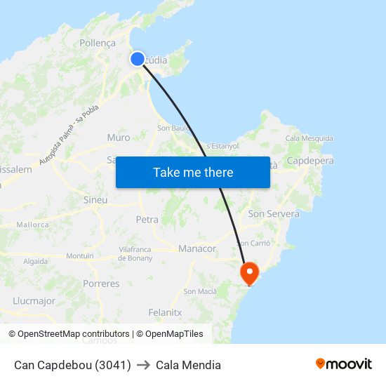 Can Capdebou (3041) to Cala Mendia map