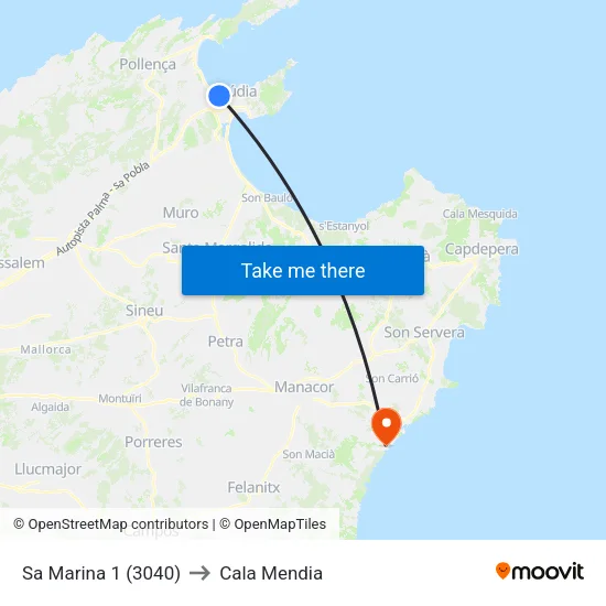 Sa Marina 1 (3040) to Cala Mendia map