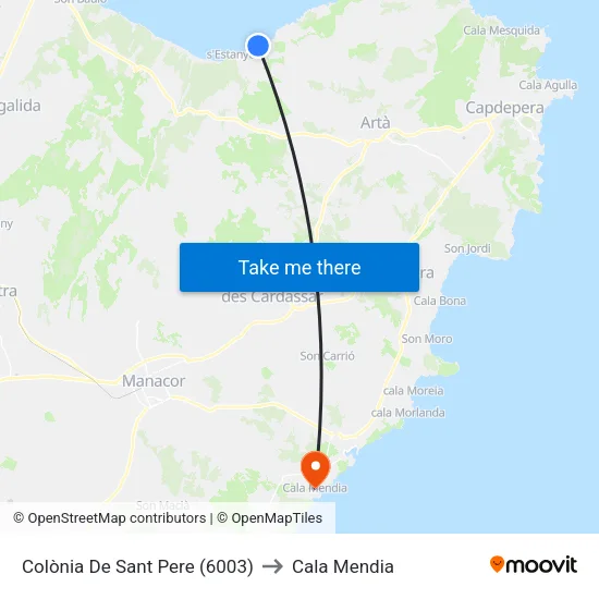 Colònia De Sant Pere (6003) to Cala Mendia map