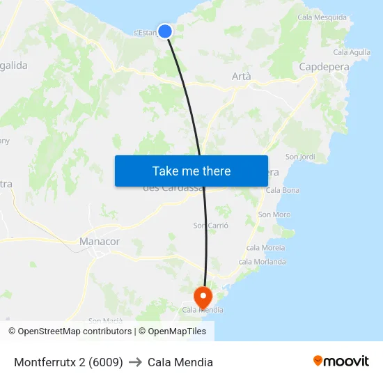 Montferrutx 2 (6009) to Cala Mendia map