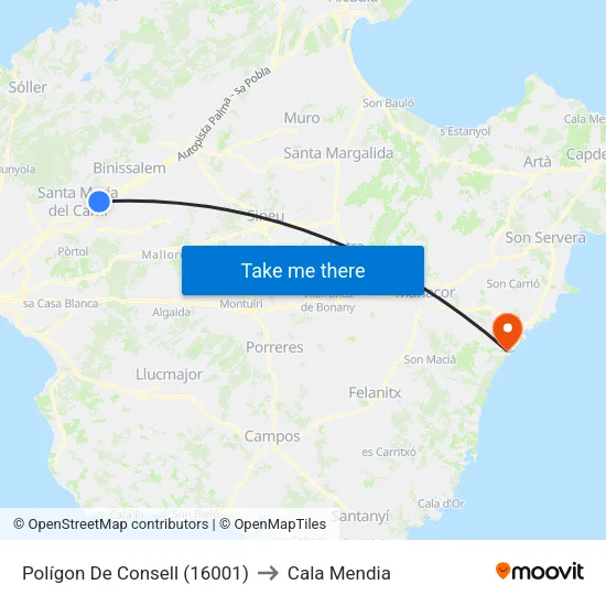 Polígon De Consell (16001) to Cala Mendia map
