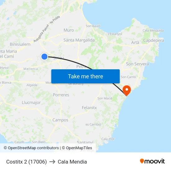 Costitx 2 (17006) to Cala Mendia map