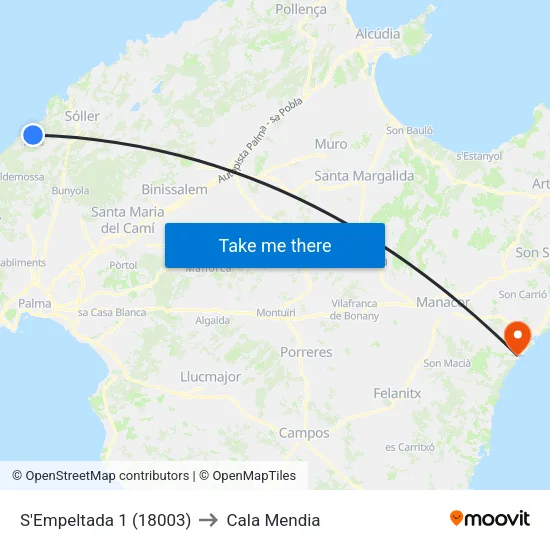S'Empeltada 1 (18003) to Cala Mendia map