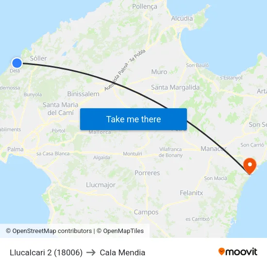Llucalcari 2 (18006) to Cala Mendia map