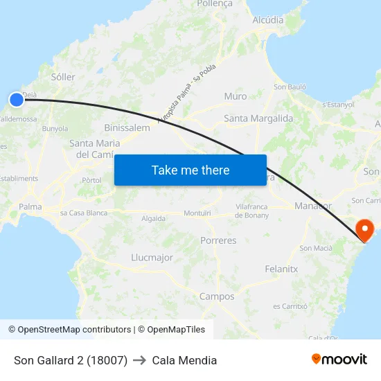 Son Gallard 2 (18007) to Cala Mendia map