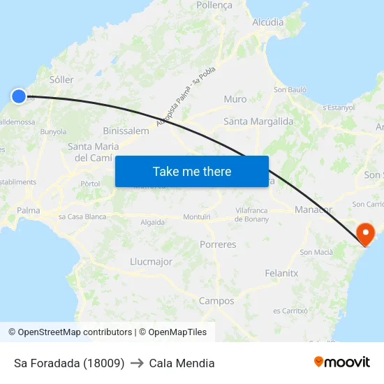 Sa Foradada (18009) to Cala Mendia map