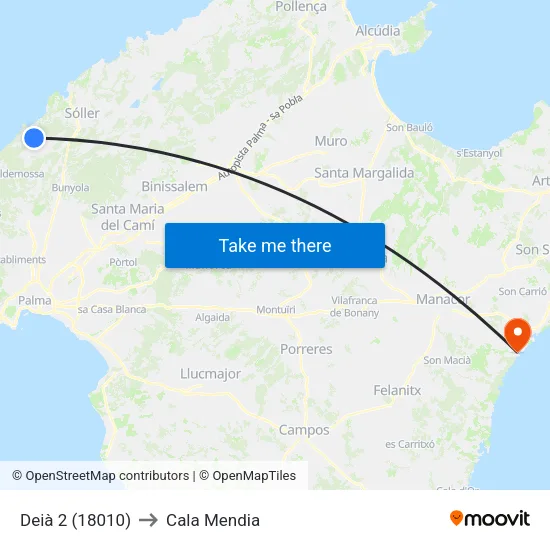 Deià 2 (18010) to Cala Mendia map