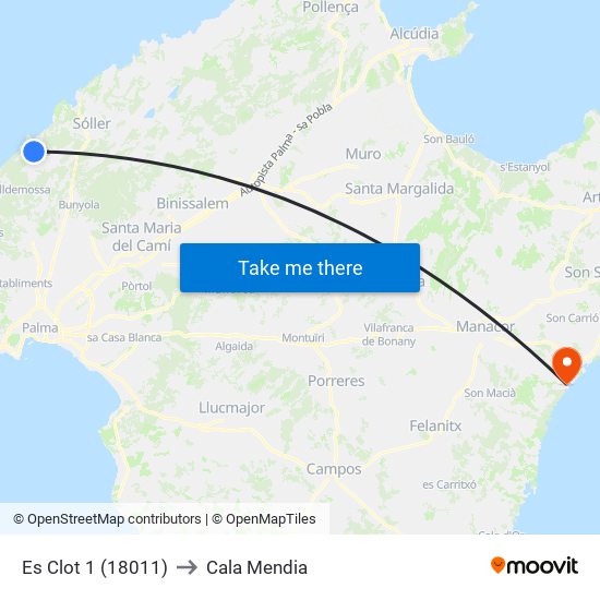 Es Clot 1 (18011) to Cala Mendia map