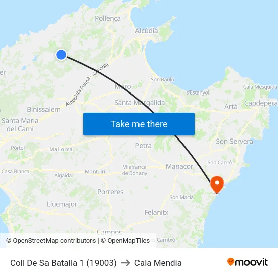 Coll De Sa Batalla 1 (19003) to Cala Mendia map
