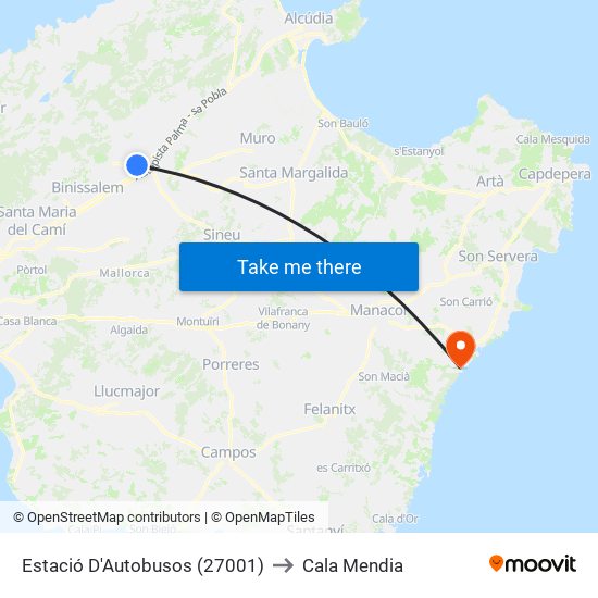 Estació D'Autobusos (27001) to Cala Mendia map