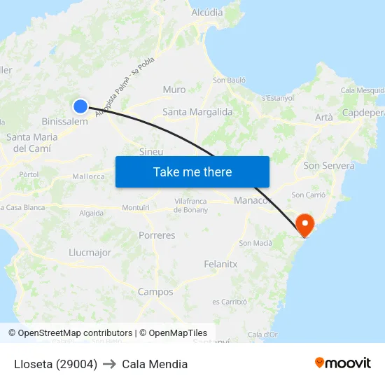 Lloseta (29004) to Cala Mendia map