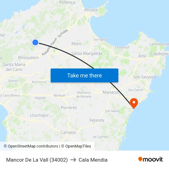 Mancor De La Vall (34002) to Cala Mendia map