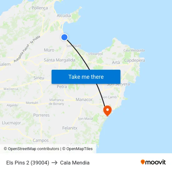 Els Pins 2 (39004) to Cala Mendia map