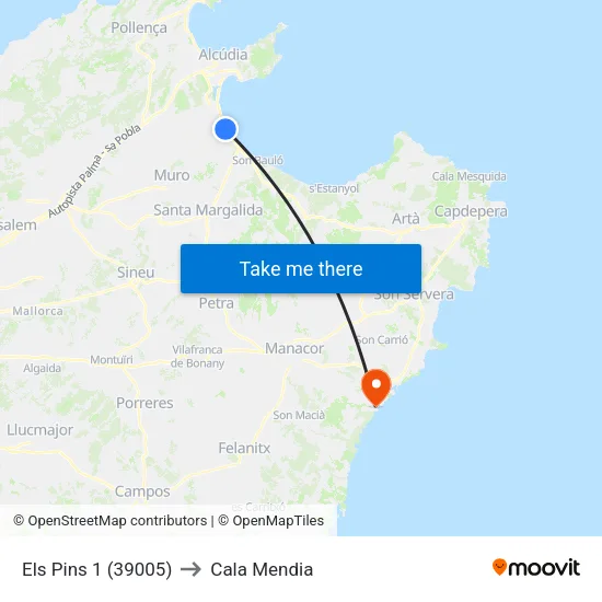 Els Pins 1 (39005) to Cala Mendia map