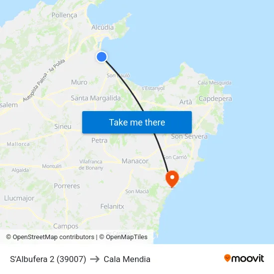 S'Albufera 2 (39007) to Cala Mendia map