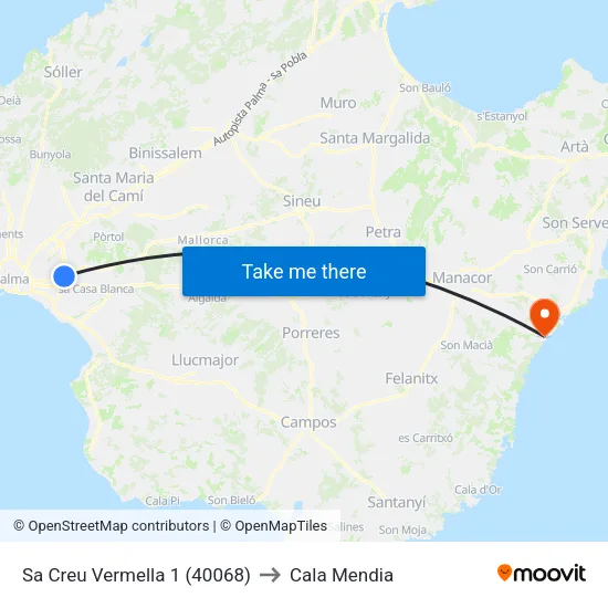 Sa Creu Vermella 1 (40068) to Cala Mendia map