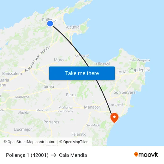 Pollença 1 (42001) to Cala Mendia map