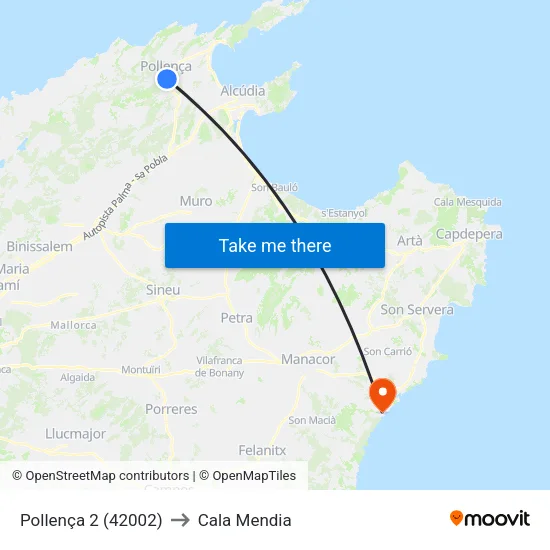 Pollença 2 (42002) to Cala Mendia map
