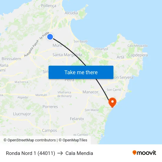 Ronda Nord 1 (44011) to Cala Mendia map