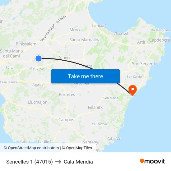 Sencelles 1 (47015) to Cala Mendia map