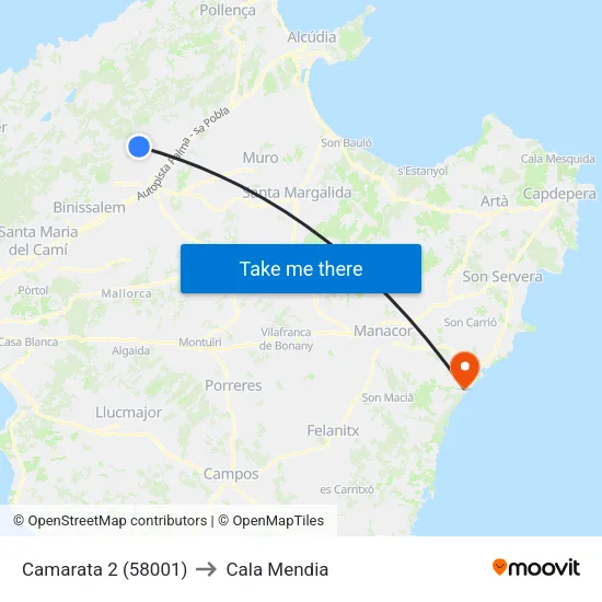 Camarata 2 (58001) to Cala Mendia map