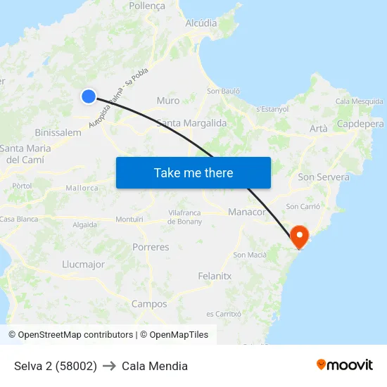 Selva 2 (58002) to Cala Mendia map