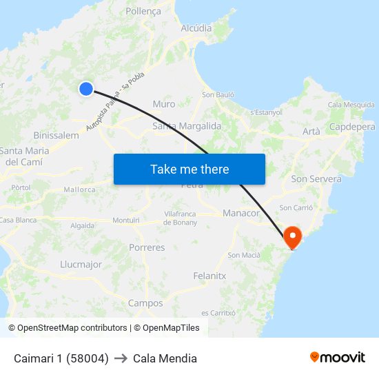 Caimari 1 (58004) to Cala Mendia map