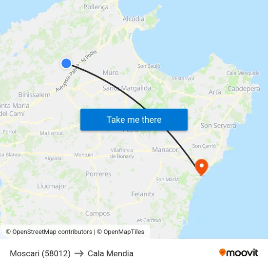 Moscari (58012) to Cala Mendia map