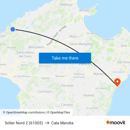 Sóller Nord 2 (61005) to Cala Mendia map