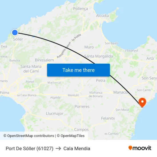 Port De Sóller (61027) to Cala Mendia map