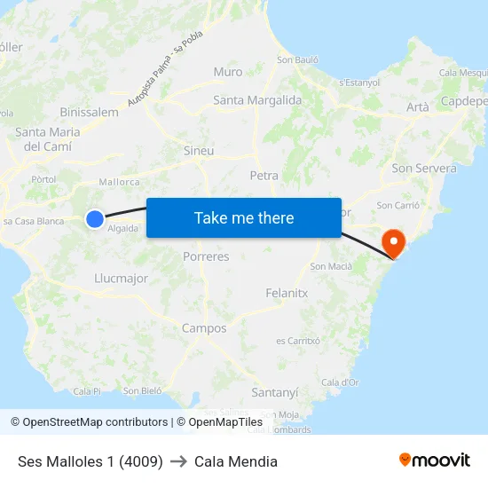 Ses Malloles 1 (4009) to Cala Mendia map