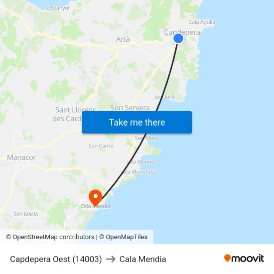 Capdepera Oest (14003) to Cala Mendia map